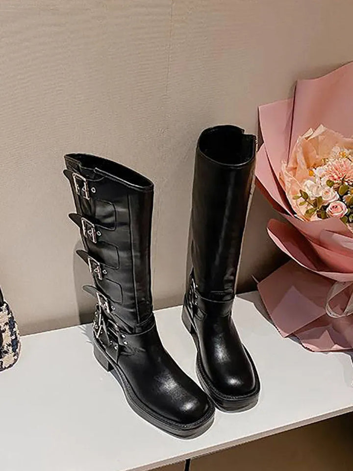 Multi Buckle Cowboy High Boots