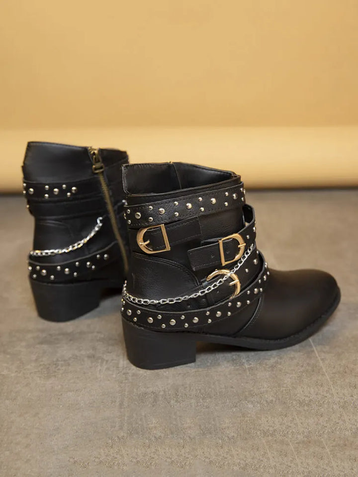 Belt Buckle Thick Heel PU Bootsies