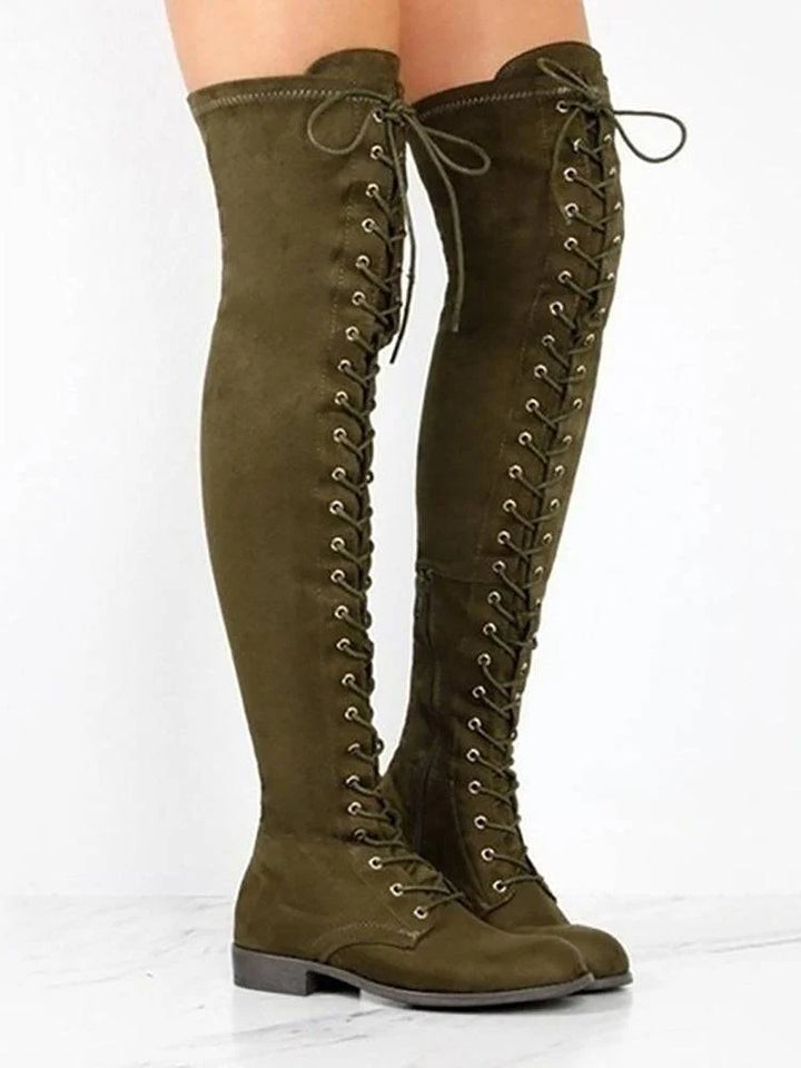 Lace Up Flat Suede Boots