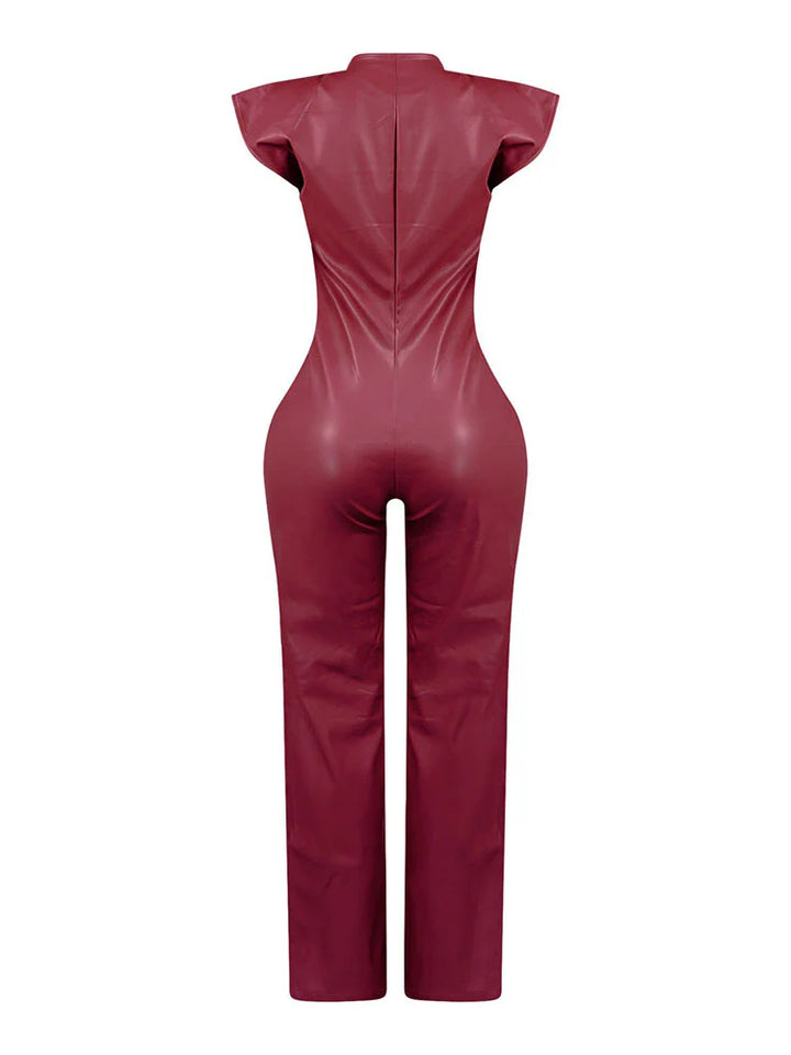 PU Button Down Jumpsuit