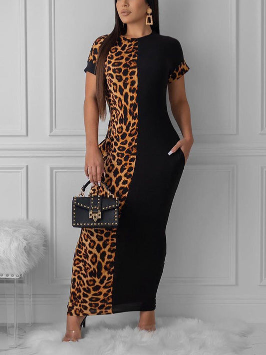 Leopard Colorblock Maxi Dress