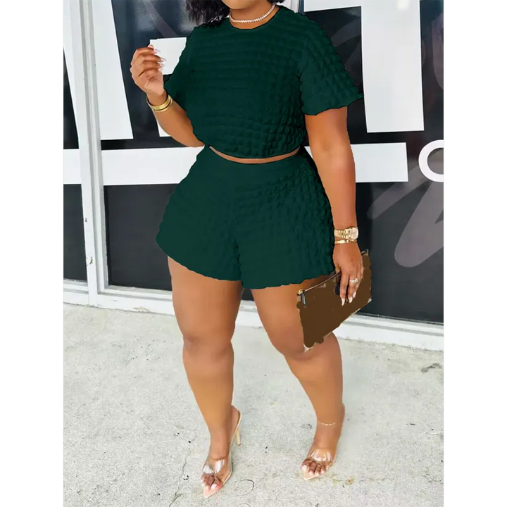 Two Piece Short Sleeve Bubble Top Shorts