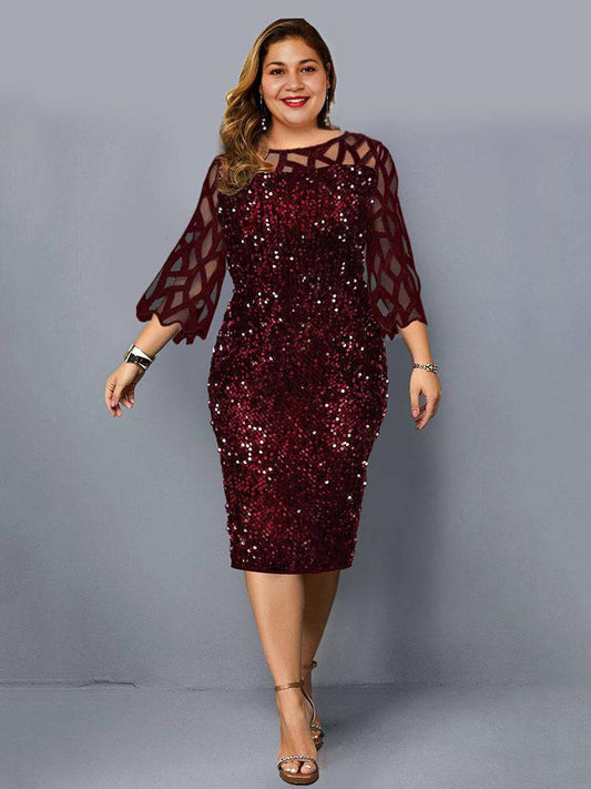 Sequin Embellish Quarter Sleeve Dress