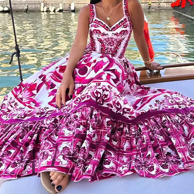 Bohemian Style Elegant Light Luxury Mid-Length Printed Halter Dresses