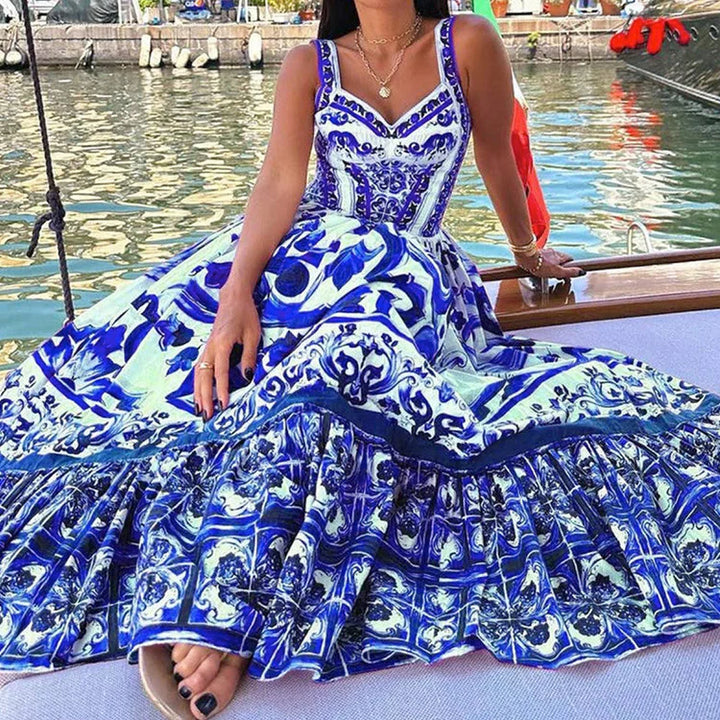 Bohemian Style Elegant Light Luxury Mid-Length Printed Halter Dresses