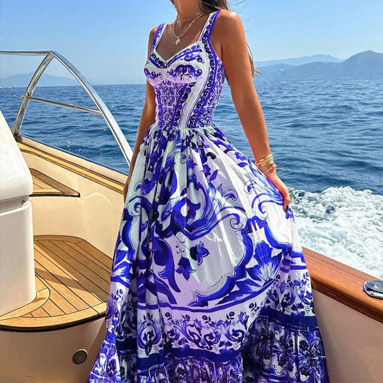 Bohemian Style Elegant Light Luxury Mid-Length Printed Halter Dresses
