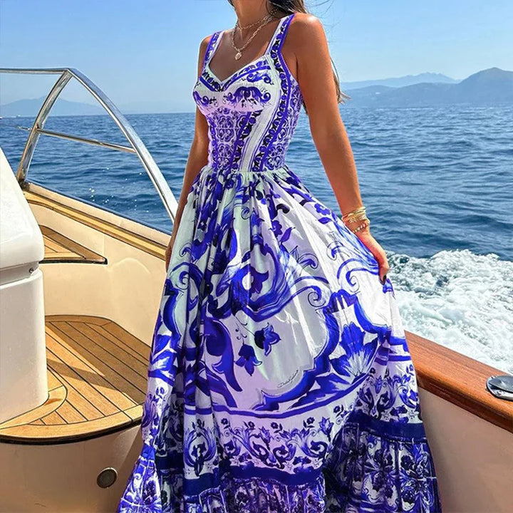 Bohemian Style Elegant Light Luxury Mid-Length Printed Halter Dresses