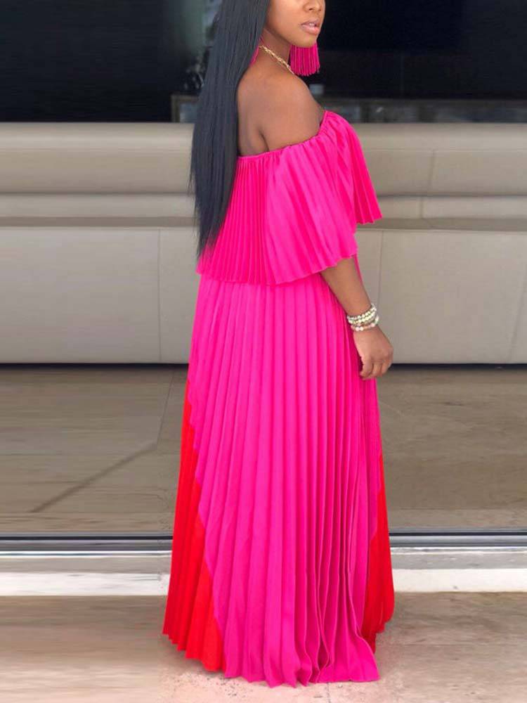 Off Shoulder Ombre Pleated Maxi Dress