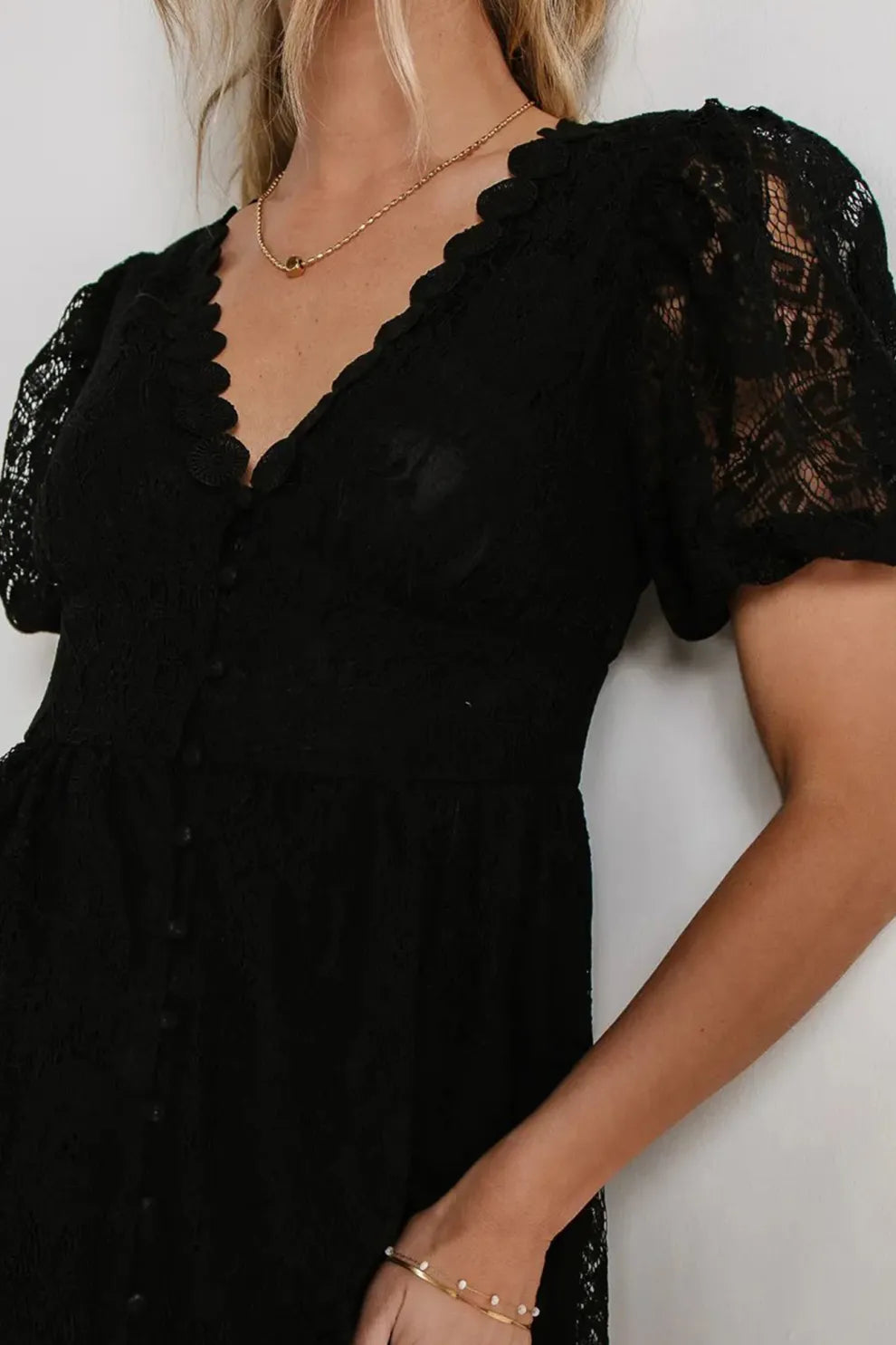 Lace Single-breasted Midi Dress