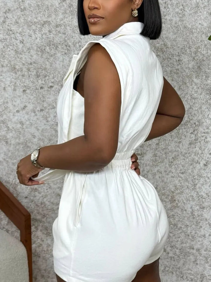 Sleeveless Solid Color Asymmetrical Romper