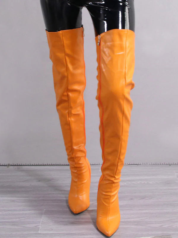 Full Zip Over The Knee Leather Boots