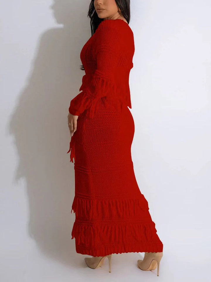 Fringe Knitted Cardigan Dress