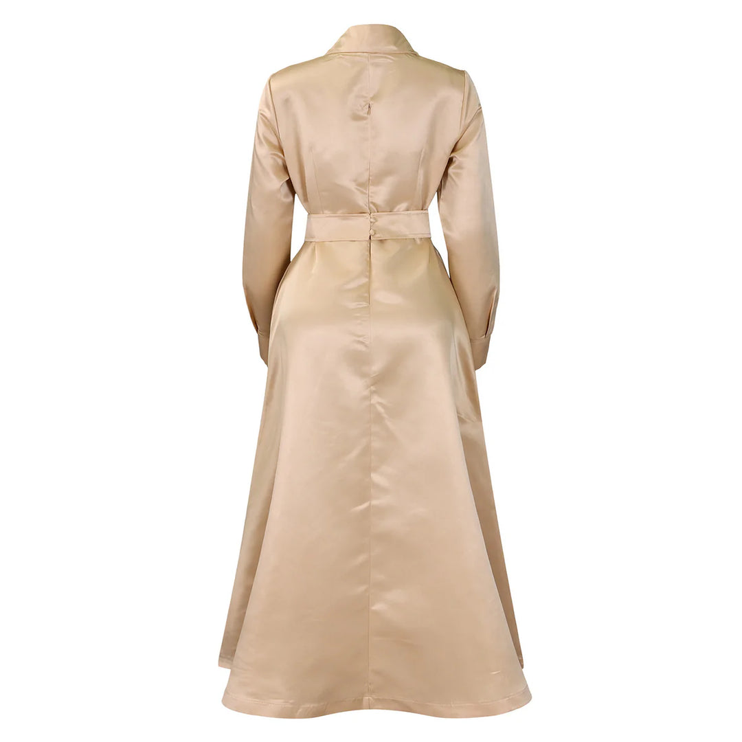 Solid Colour Lapel Long Sleeve line Dress