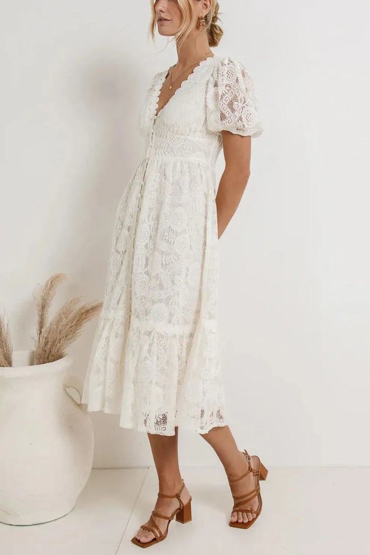 Lace Single-breasted Midi Dress