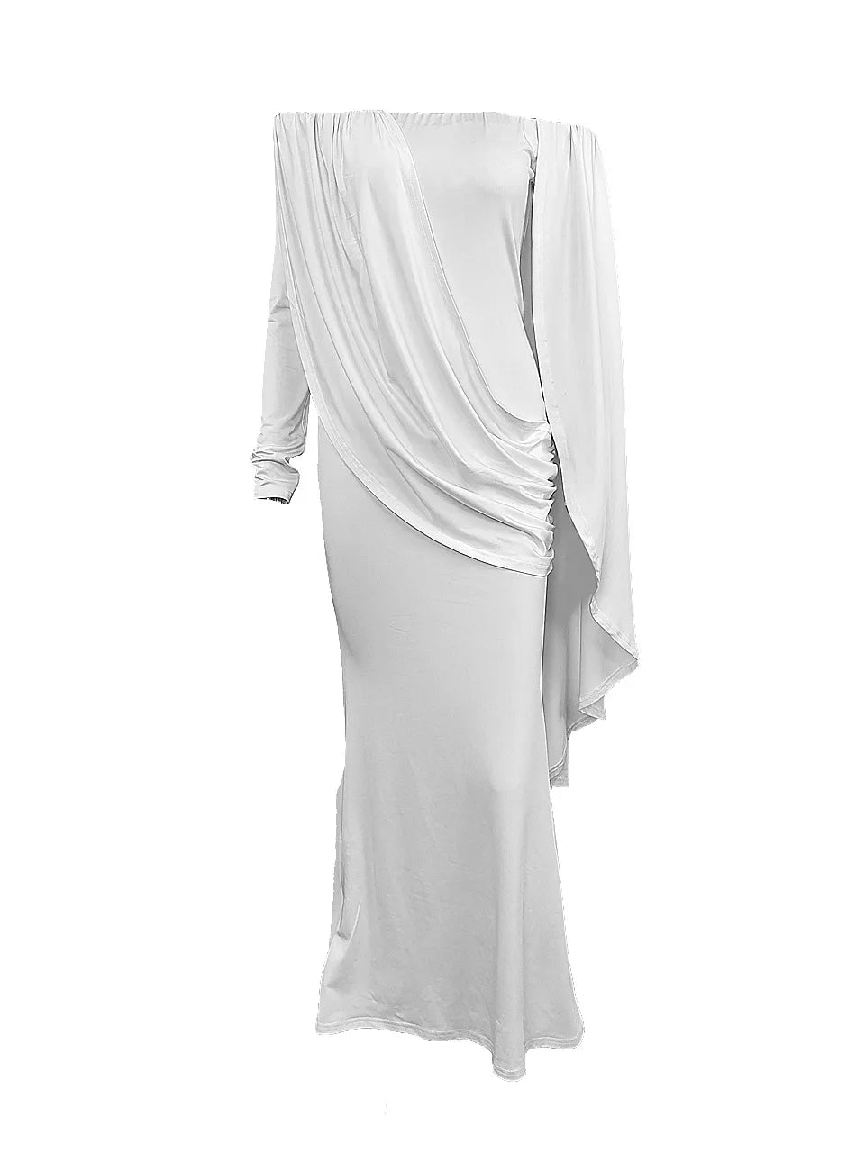 Off-Shoulder Draped Cape Maxi Dress