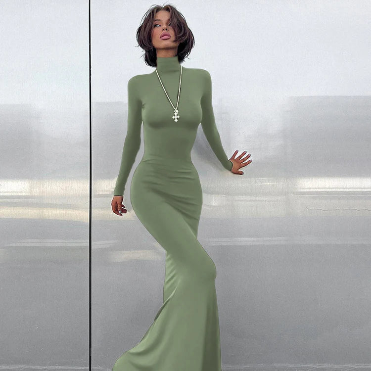 Long Sleeve Waisted Fishtail Dresses
