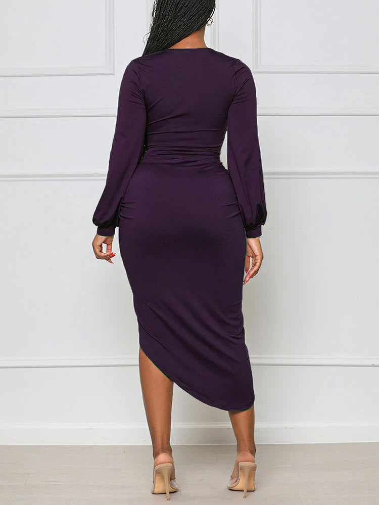 Asymmetrical Ruched Midi Dress