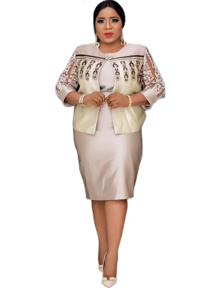 Two Piece Printed Cardigan & Midi Dress