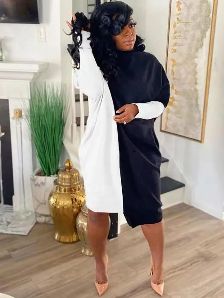 Long Sleeve Irregular Patchwork Midi Dress