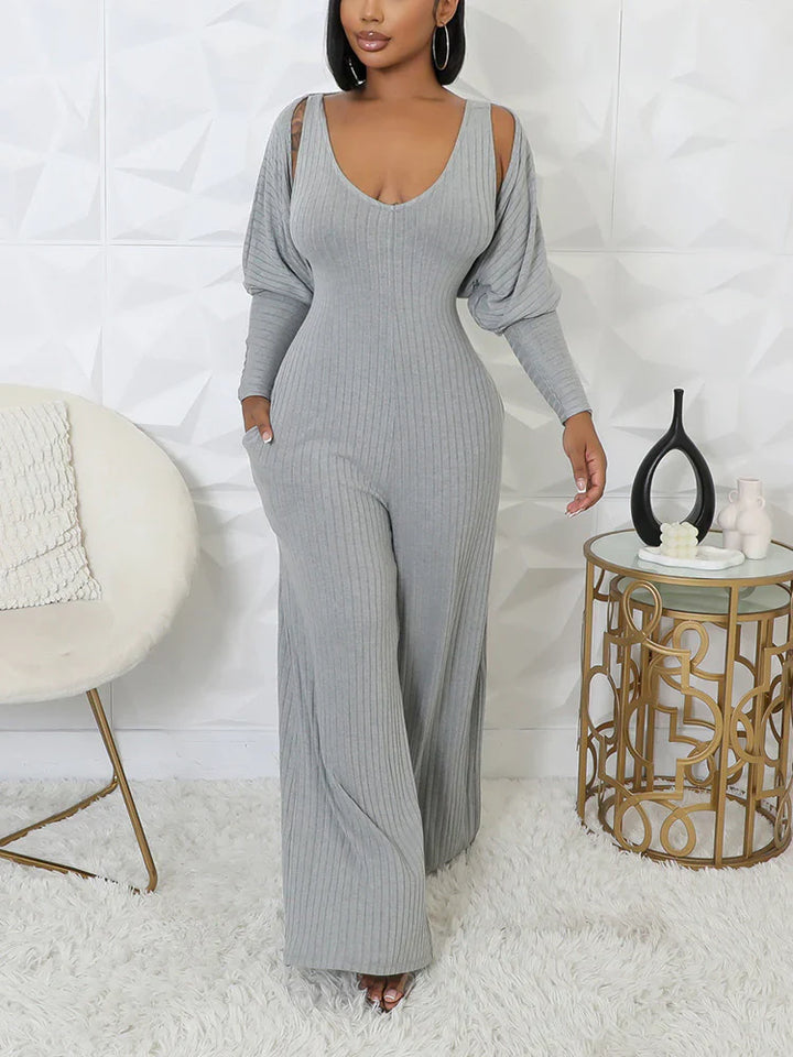 Ribbed Bolero & Jumpsuit Set