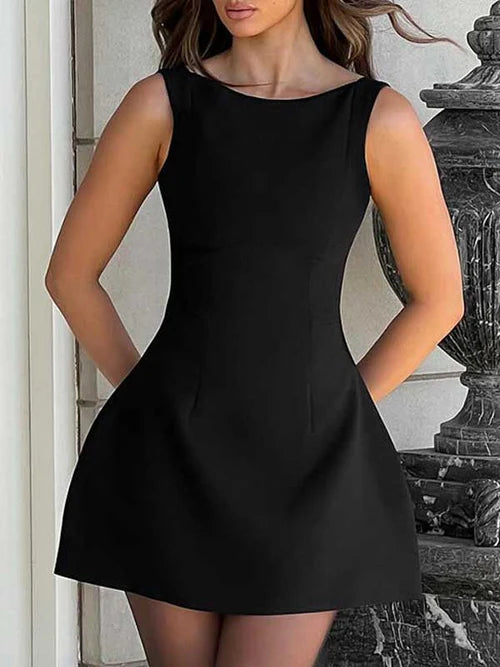 Sleeveless Solid Color Mini Dresses