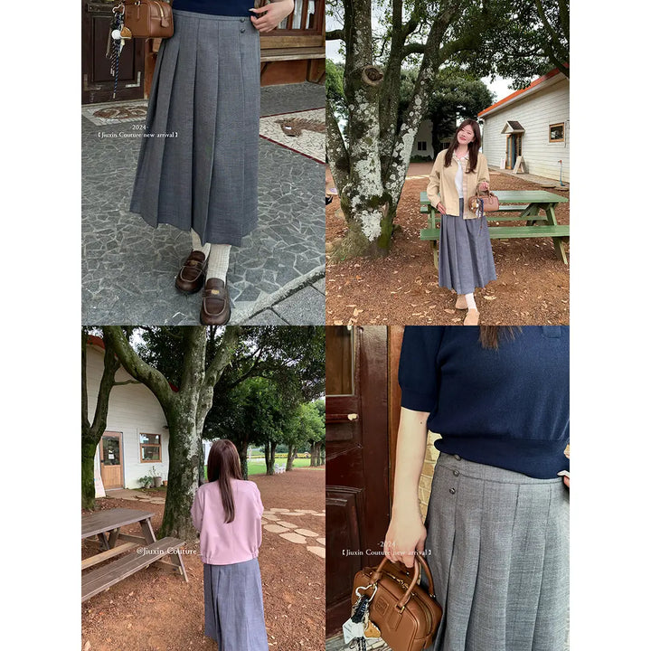 College Style Dark Pattern Pleated Half-Length Skirt