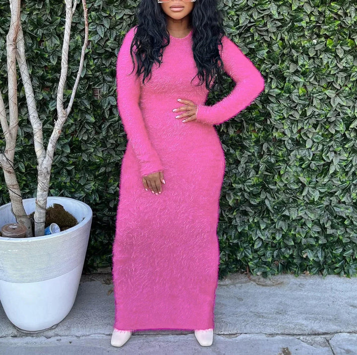 Long Sleeve Sweater Dress Mid Length Dress