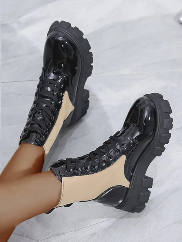 Chunky Block Heel Combat Platform Boots