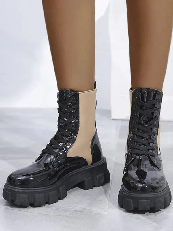 Chunky Block Heel Combat Platform Boots