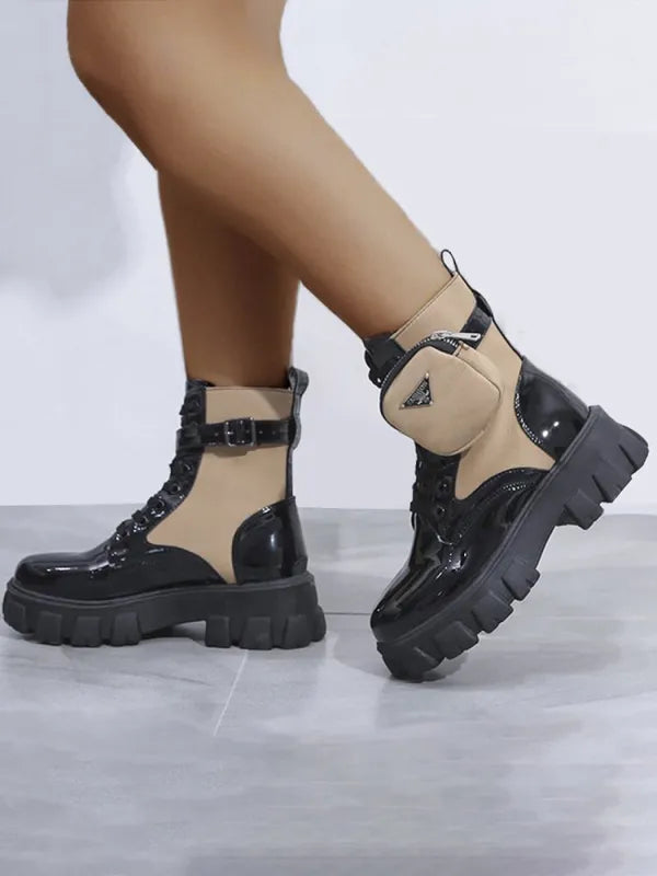 Chunky Block Heel Combat Platform Boots