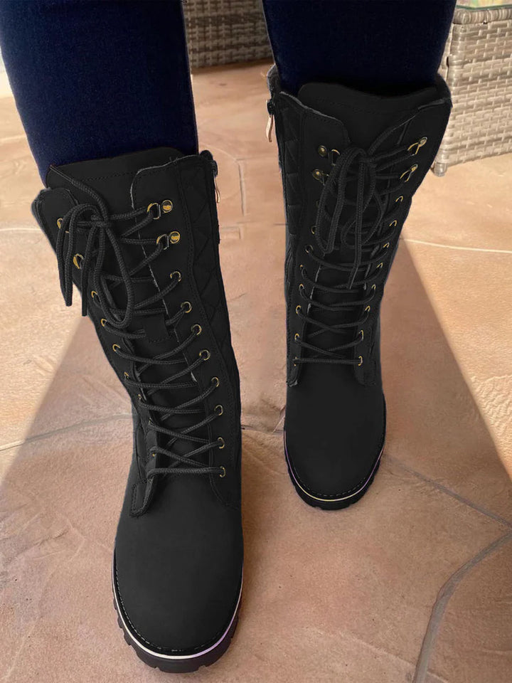 Zipper Design Lace Up Boots
