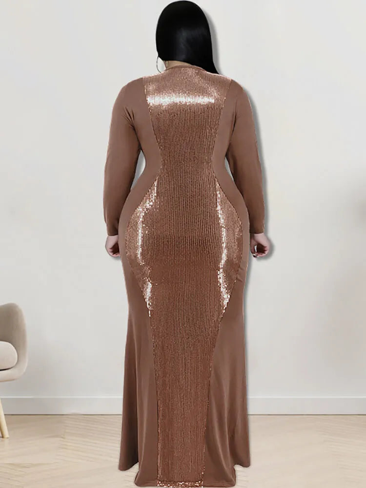 Long Sleeve Sequin Patchwork Maxi Dress
