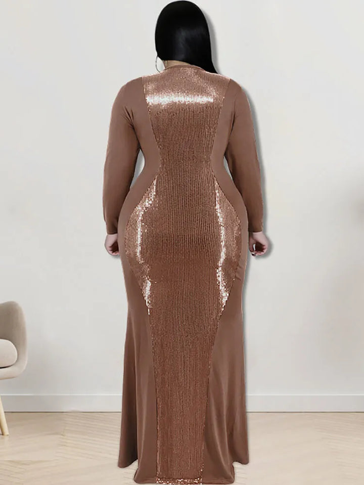 Long Sleeve Sequin Patchwork Maxi Dress
