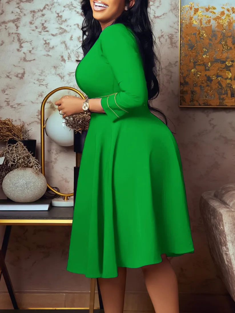 Plus Size Short Sleeve Stand Collar Dress