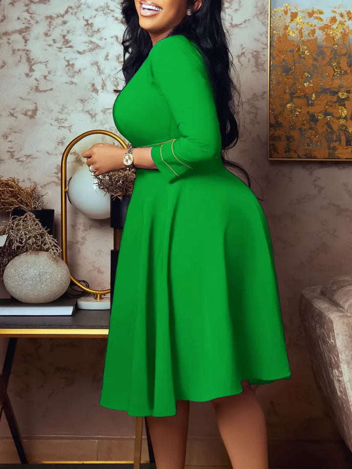 Plus Size Short Sleeve Stand Collar Dress