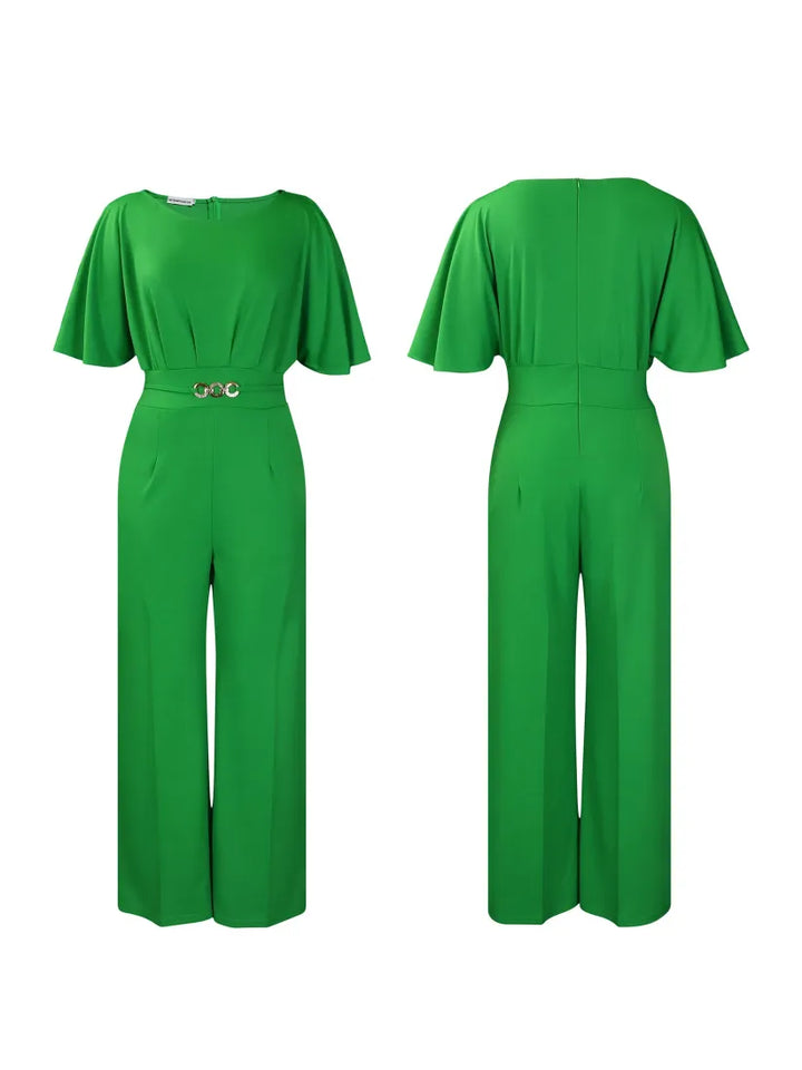 Round Neck Solid Color Wide-Leg Jumpsuit