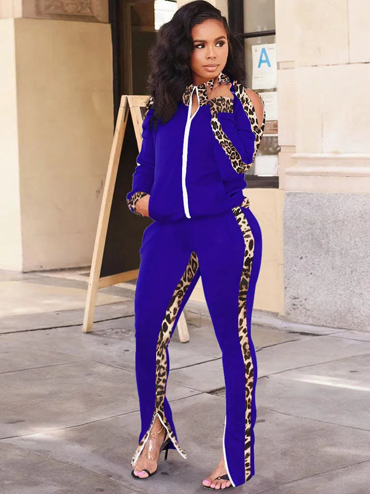 Two Piece Leopard Print Patchwork Pant Suit