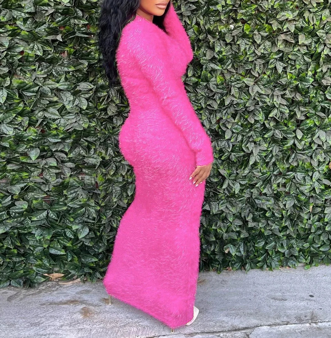 Long Sleeve Sweater Dress Mid Length Dress