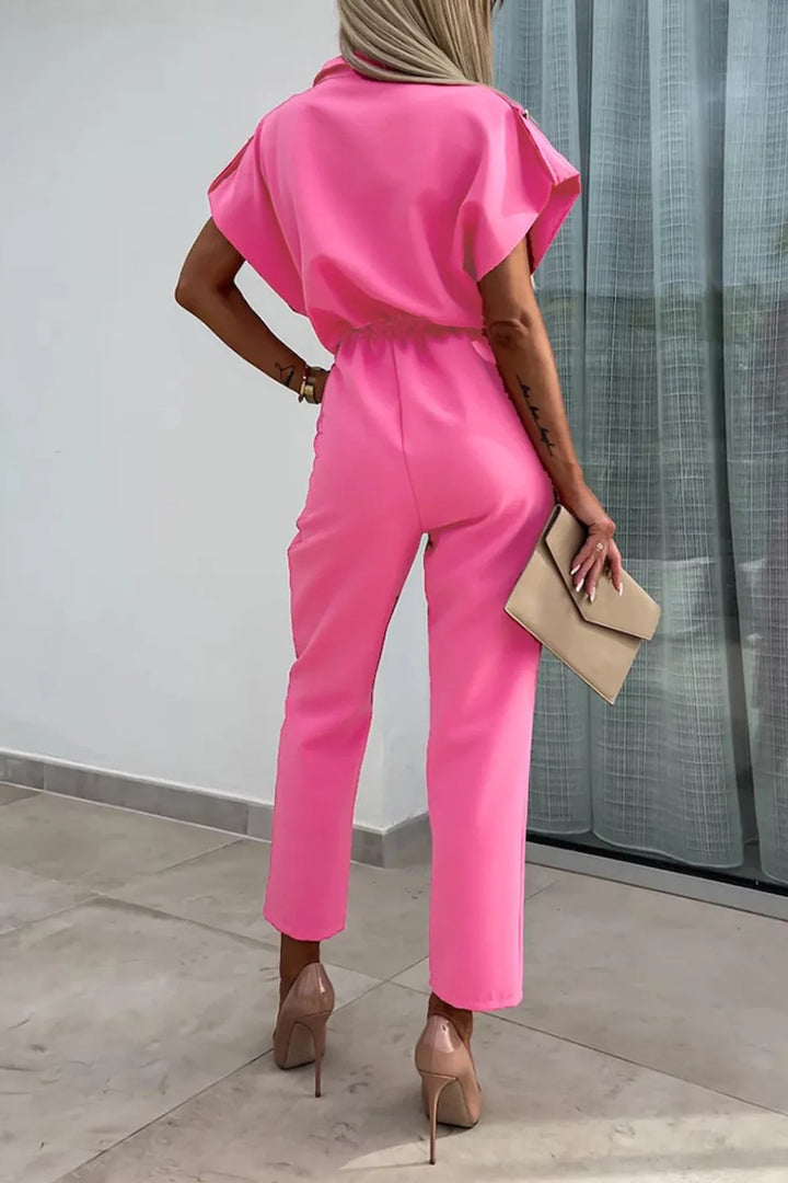 Cap Sleeve High Waist Cargo Jumpsuits