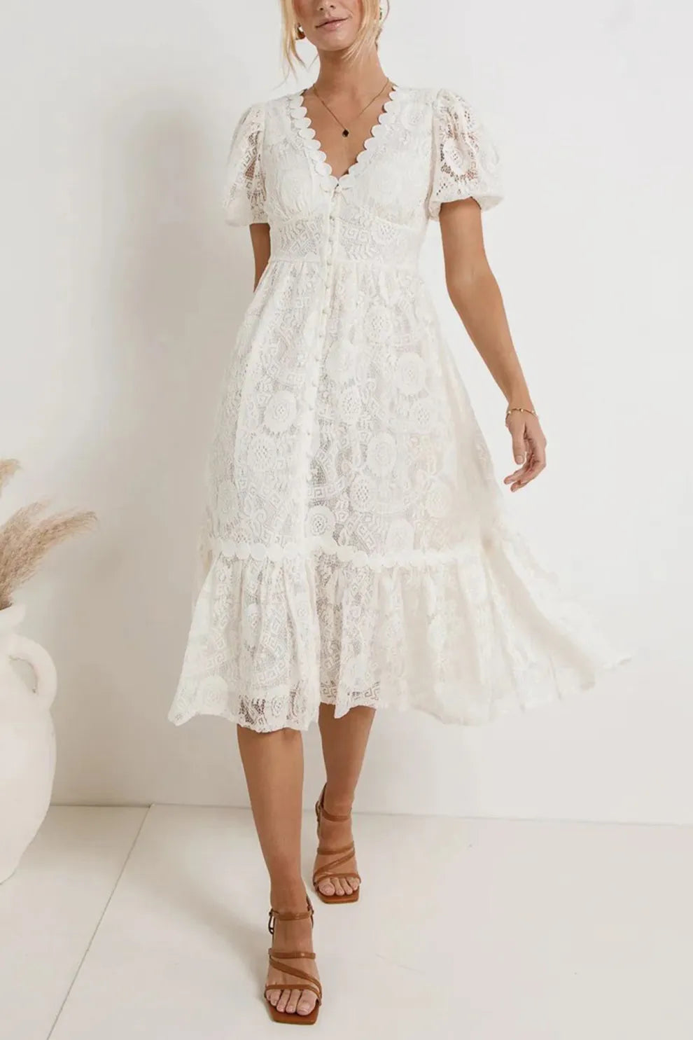 Lace Single-breasted Midi Dress