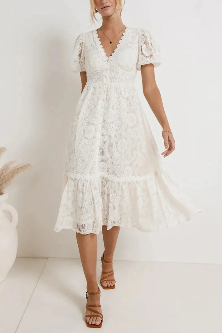 Lace Single-breasted Midi Dress
