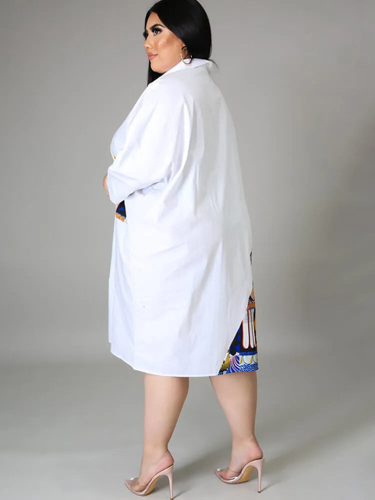 Plus Size Long Sleeve Loose Shirts Midi Dress