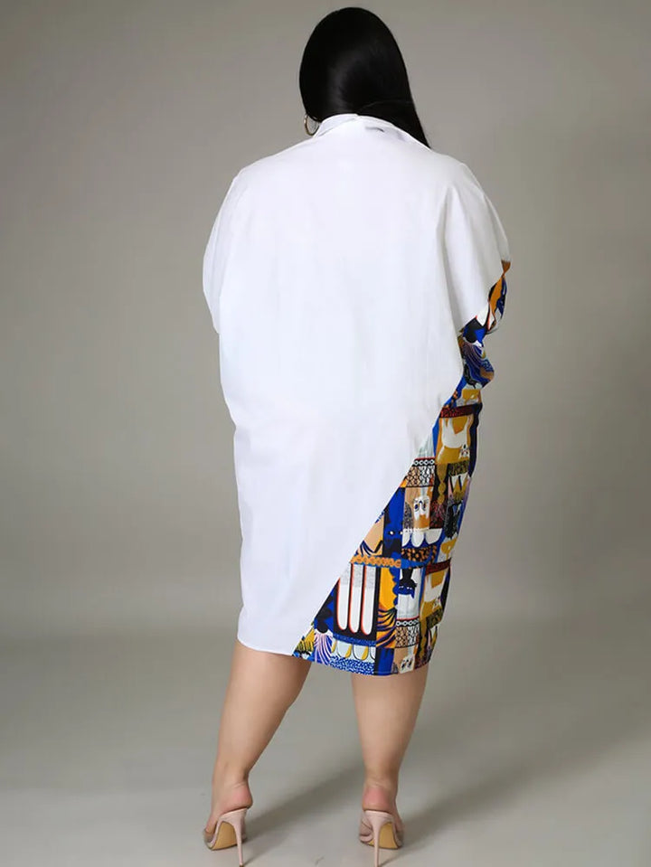 Plus Size Long Sleeve Loose Shirts Midi Dress