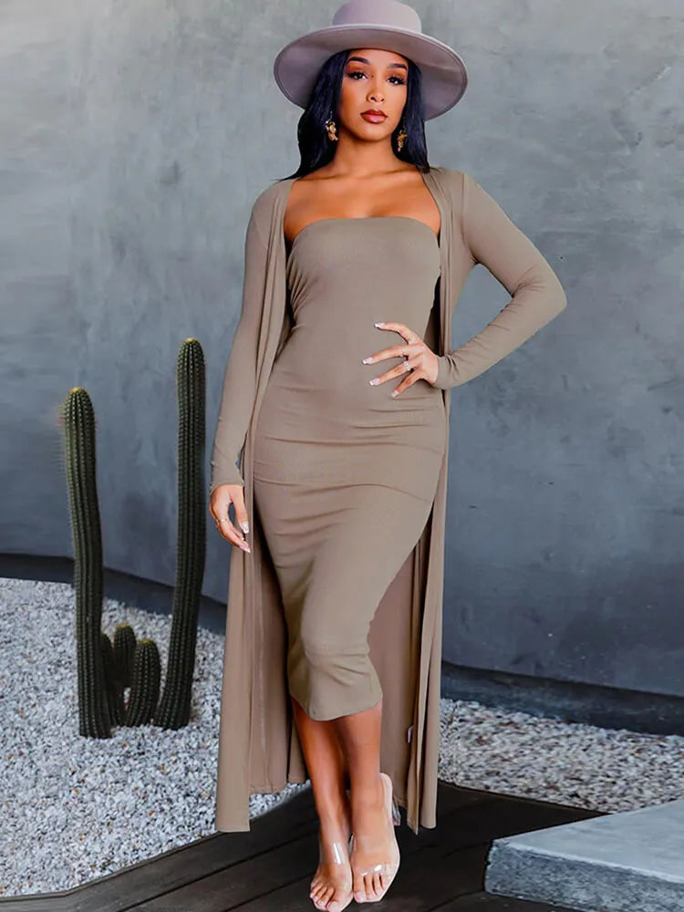 Two Piece Strapless Tube Dress Cardigan