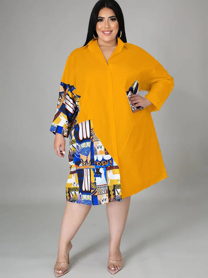 Plus Size Long Sleeve Loose Shirts Midi Dress