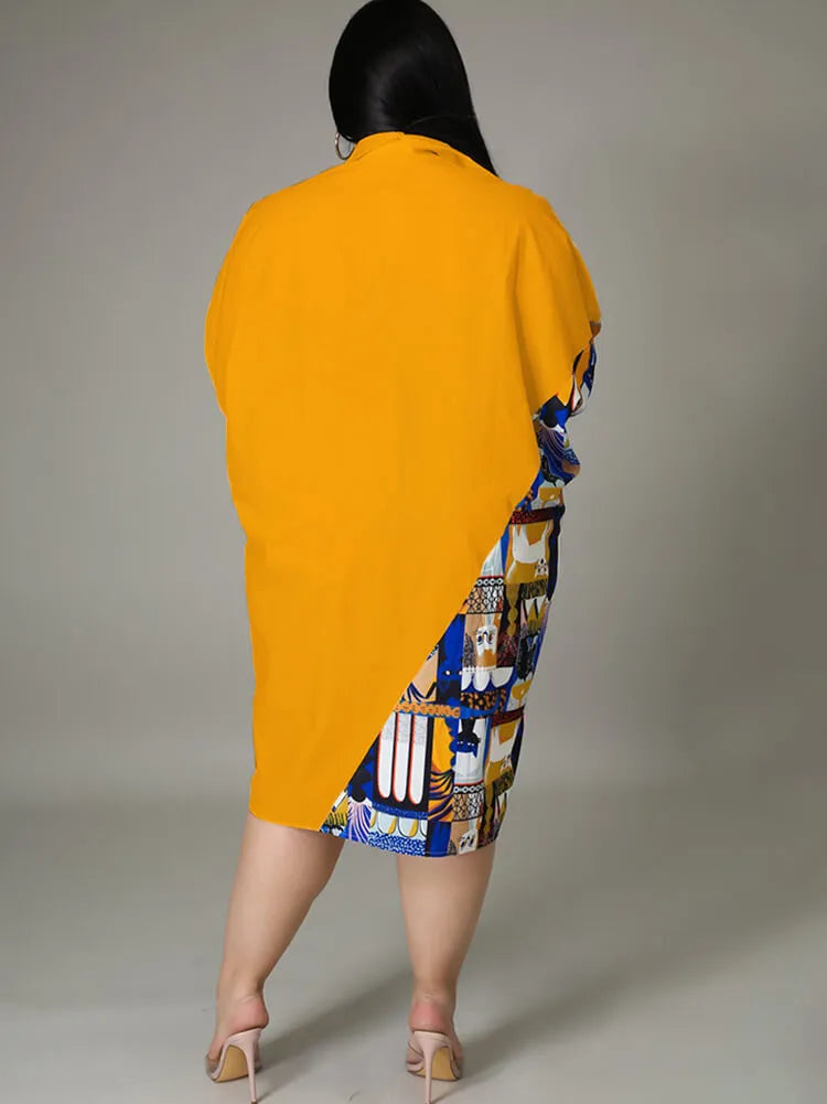 Plus Size Long Sleeve Loose Shirts Midi Dress