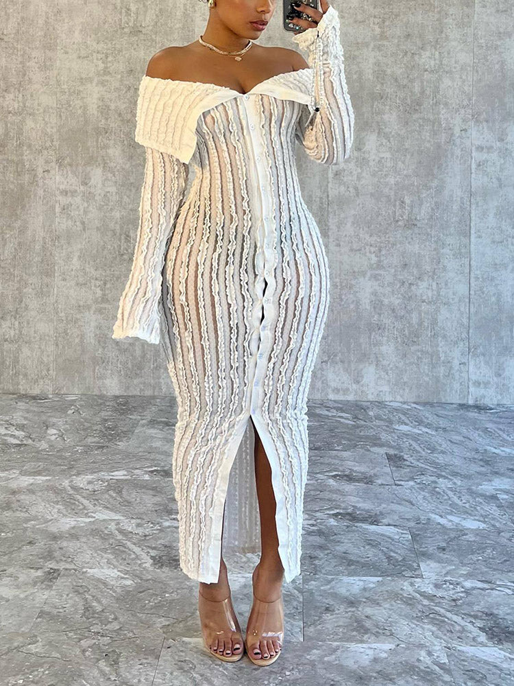 Off Shoulder Mesh Dress