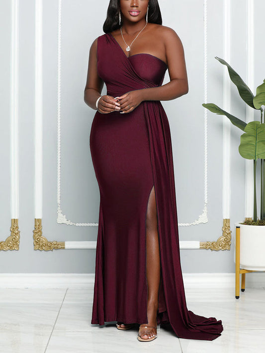 One Shoulder Slit Wedding Dress