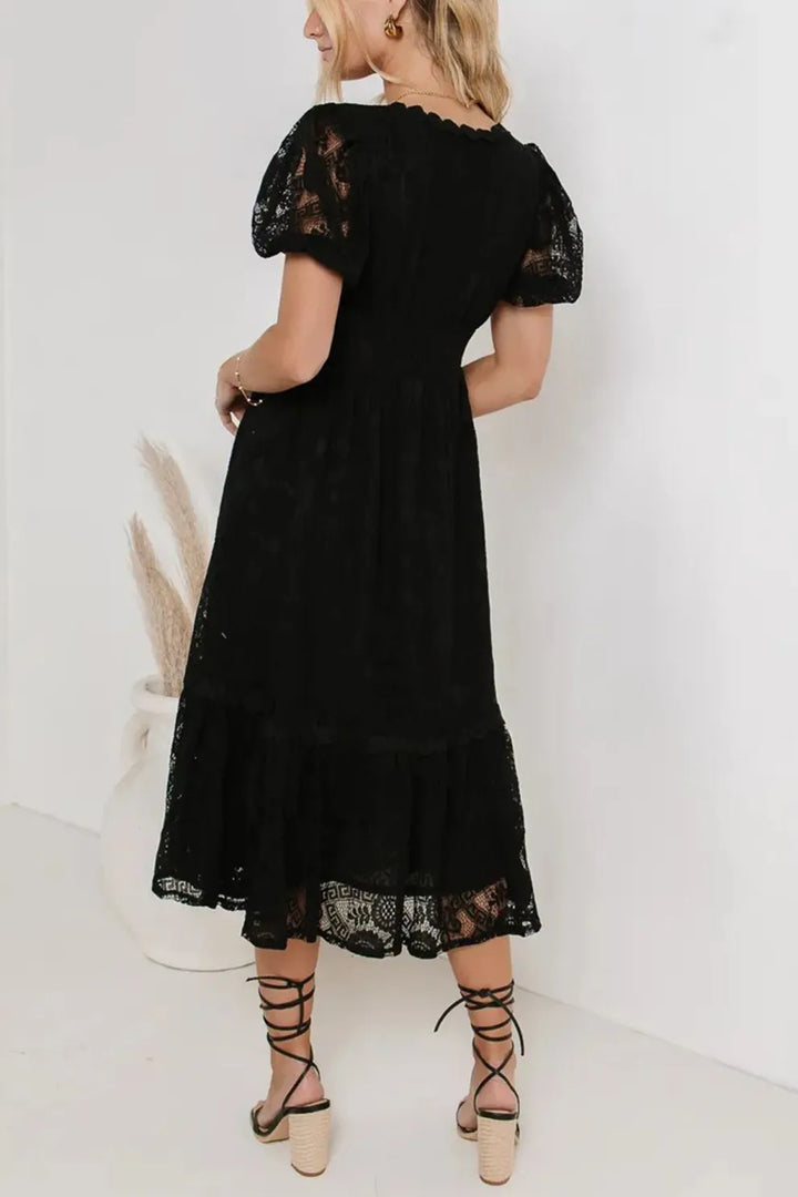 Lace Single-breasted Midi Dress