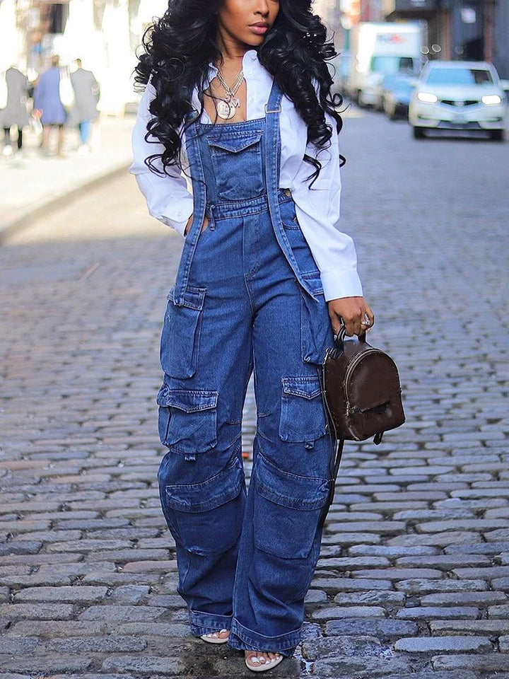 Denim Cargo Pocket Overalls